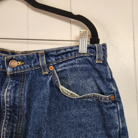 Vintage Levis 619 Jean Shorts Jorts Cutoffs Frayed Dark Festival Orange Tab 31 - Picture 2 of 9